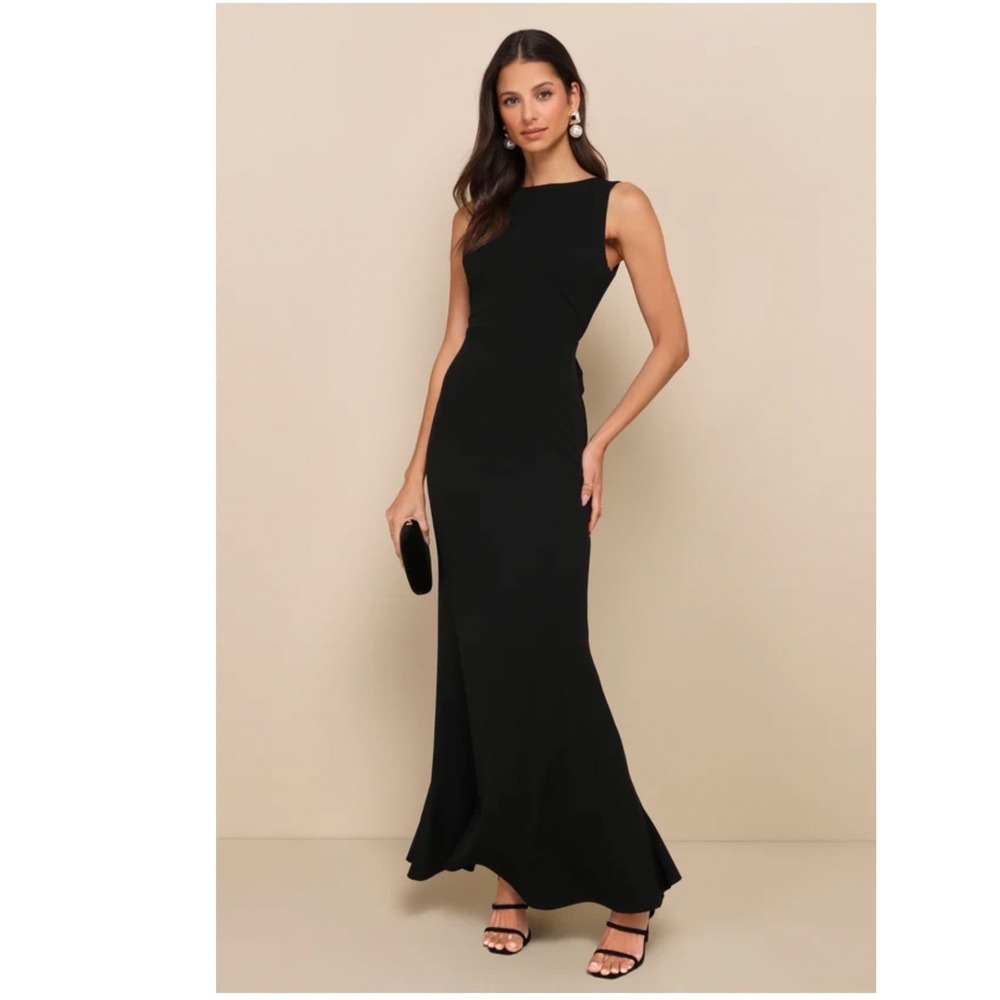 Lulus Exquisite Refinement Black Backless Bow Ruffled Maxi Dress Size Medium New